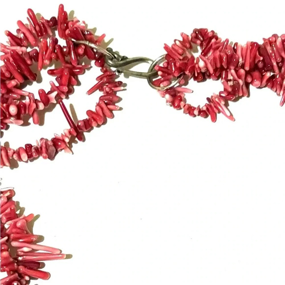 Handcrafted  coral multilyer 4 strand m chunky necklace hight 8” width 9.5” - Picture 3 of 3